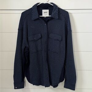 Aerie Navy and White Oversized Striped Shirt, Women’s S
